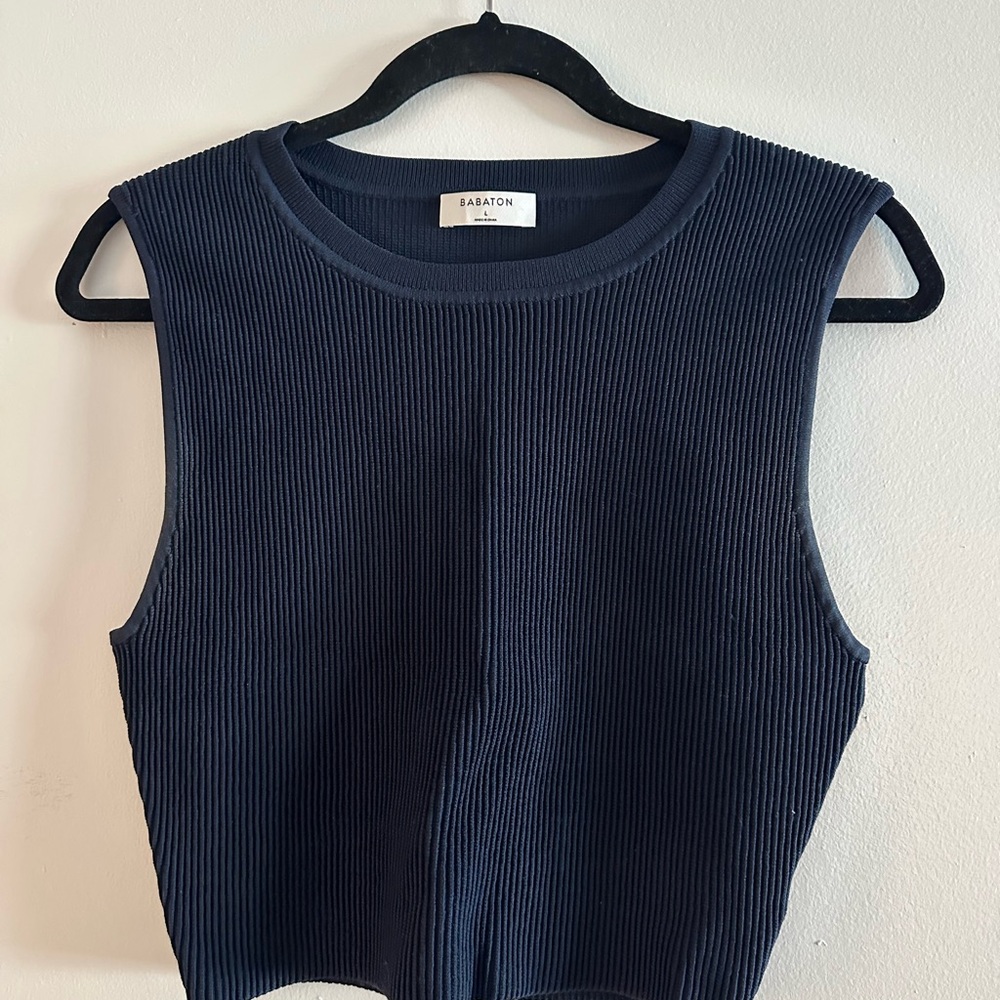 Babaton Deep Blue Ribbed Tank Top